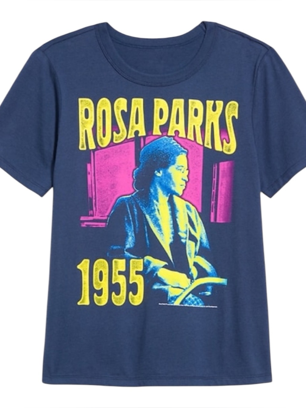Rosa Parks 1955 Graphic Tee - Navy with Yellow & Pink Print - Picture 2 of 2